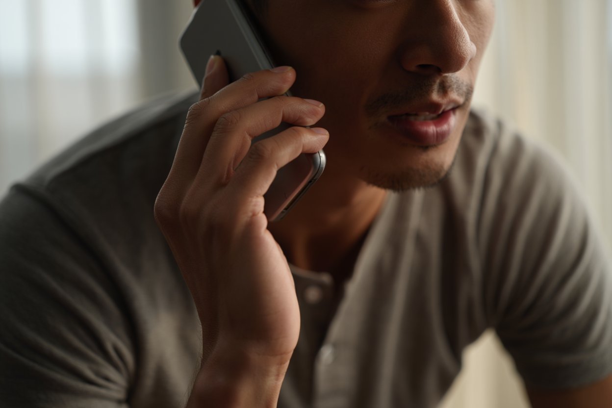 Мужчина совершает звонок на горячую линию